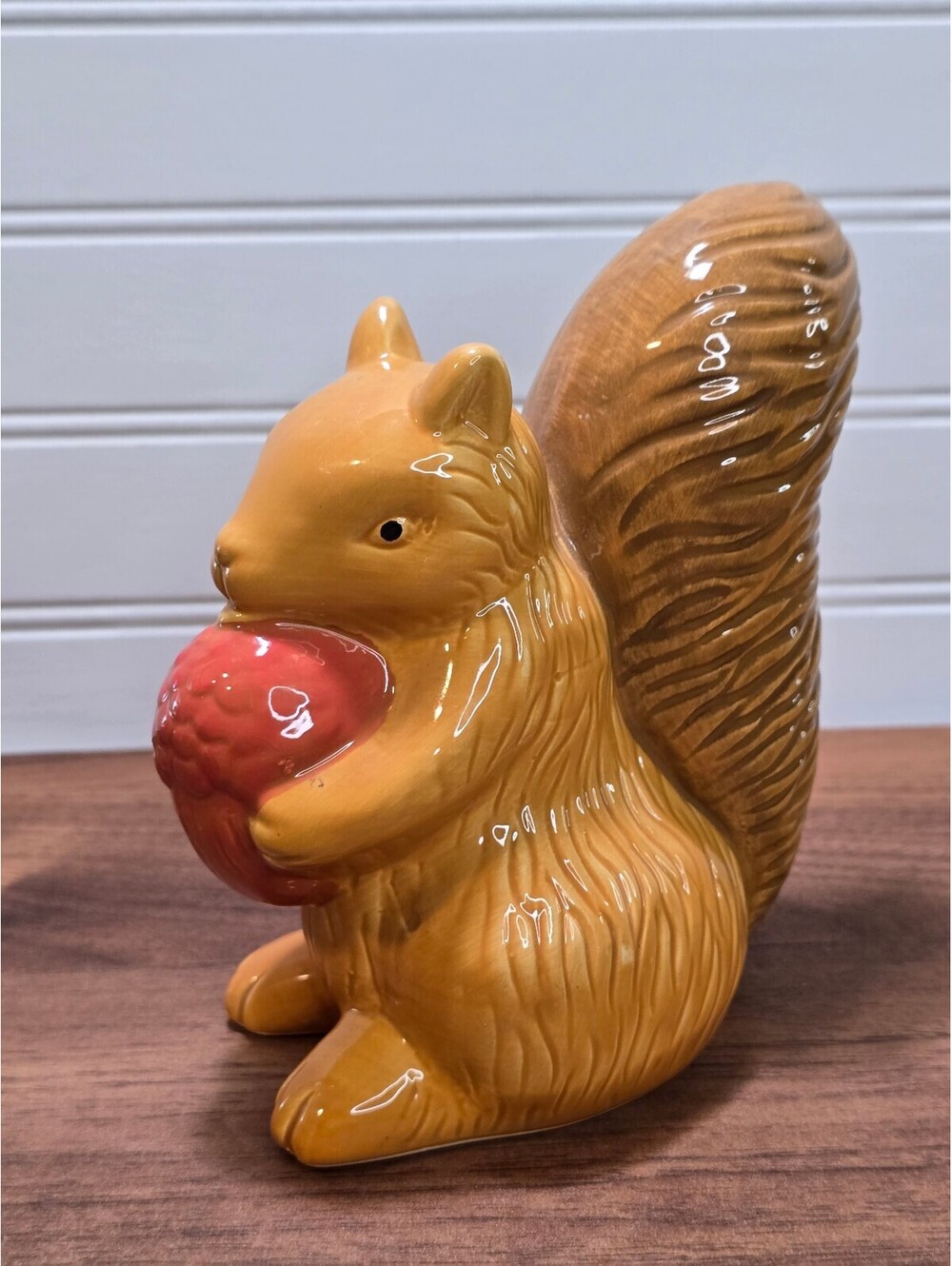 Vintage Ceramic Squirrel Figurine Holding Acorn Woodland Fall Decor